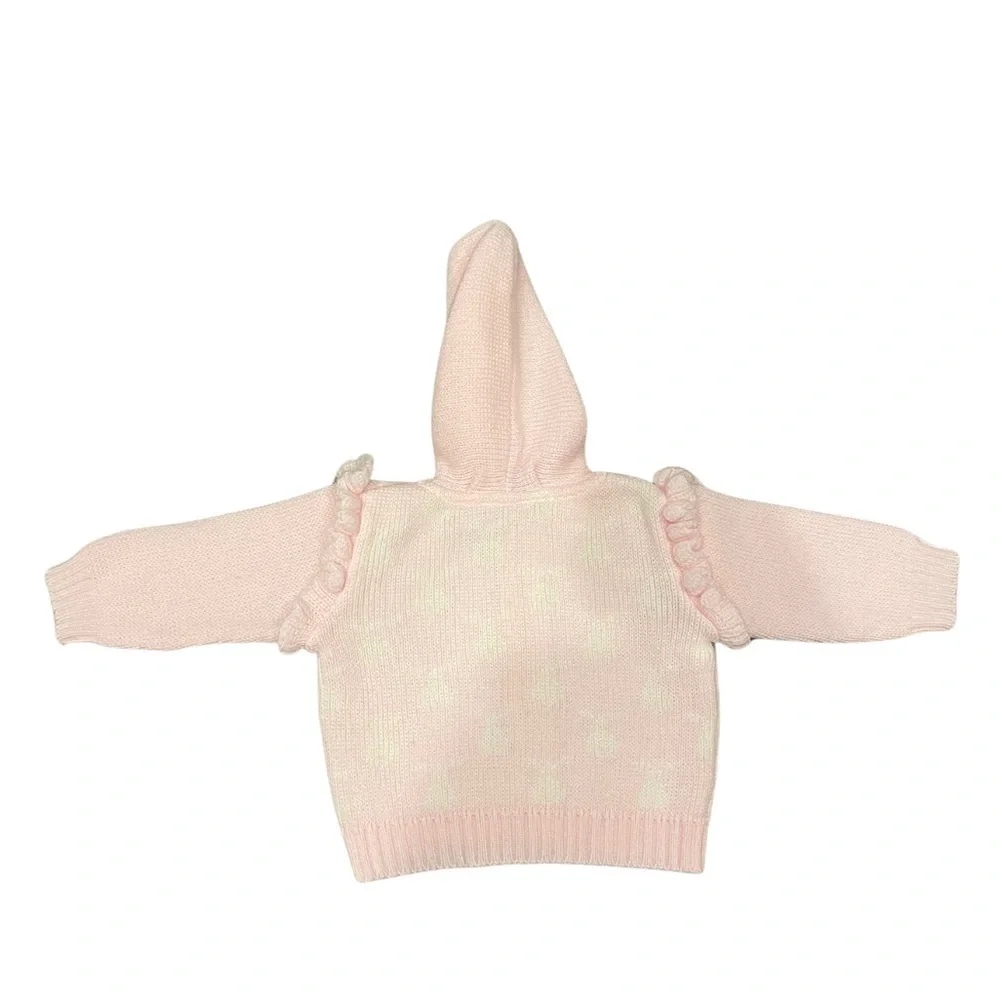 Vintage Friemanit knit white & pink bunny zip up jacket - size 9 month
